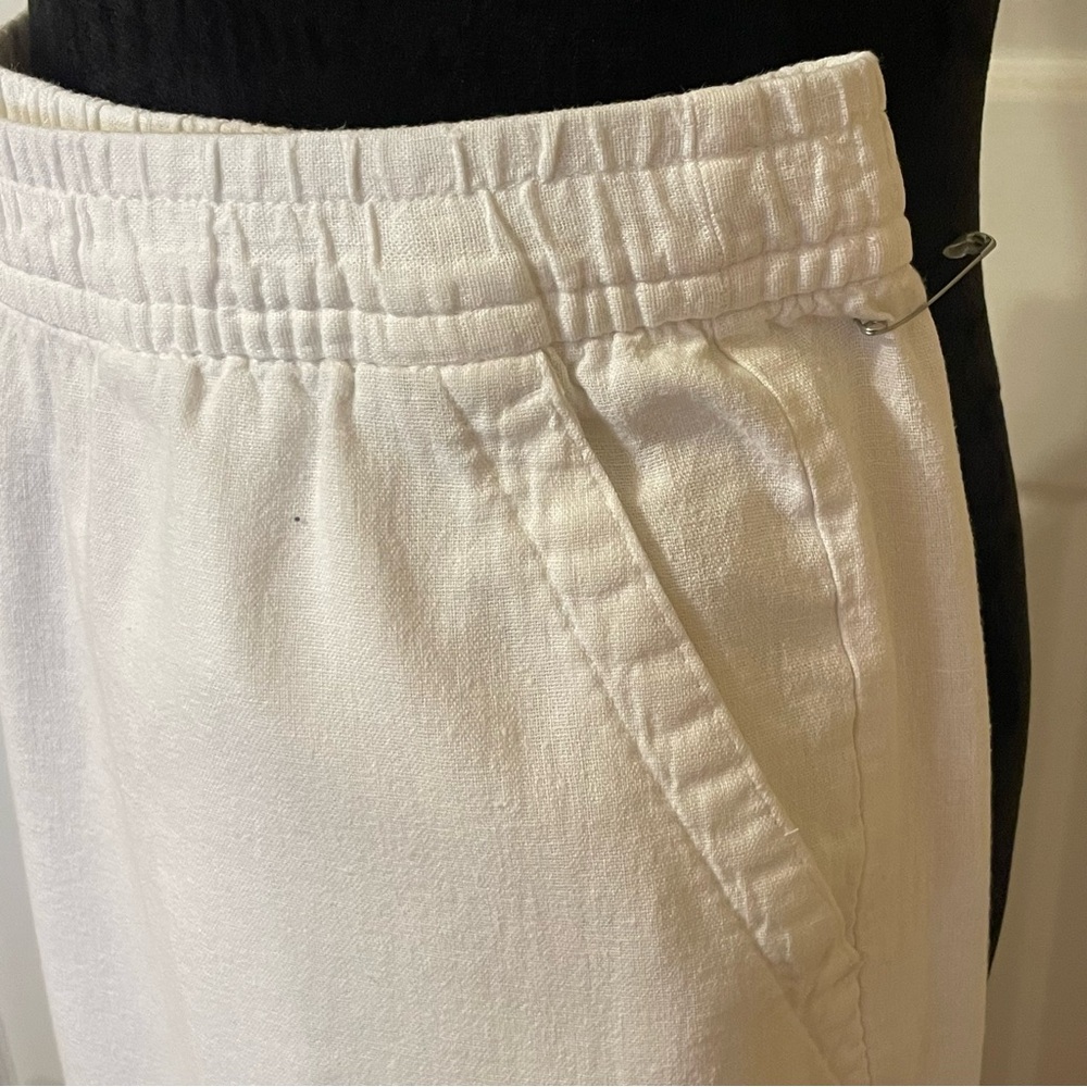 Women’s L old navy high waisted white linen pants elasticized drawstring waist - Picture 2 of 11